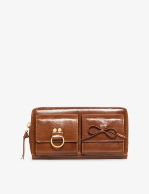 The Kooples Womens Brown Bow-embellished Leather Wallet In Brown
