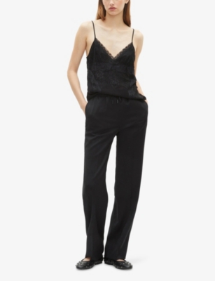The Kooples Womens Black V-neck Sleeveless Lace Top Xs In Black