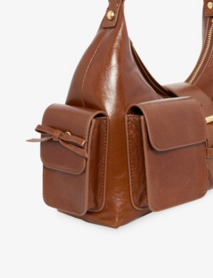 The Kooples Womens Brown Patch-pocket Leather Shoulder Bag In Brown
