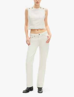 The Kooples Womens Ecru Cropped Tweed Cotton-blend Top In White