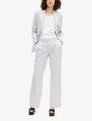 The Kooples Womens Light Purple Wide-leg Mid-rise Cotton Trousers In White