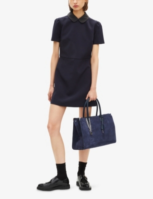 The Kooples Womens Navy Ming Logo-embossed Suede Tot In Blue