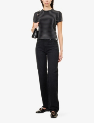 Rag & Bone Womens Luca Striped Stretch-woven T-shirt Ivybl In Gray