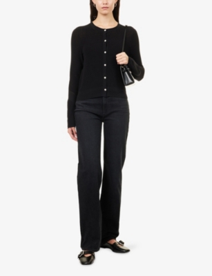 Rag & Bone Womens Dina Round-neck Cotton-blend Cardigan Black In Black