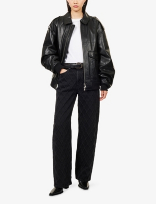 Rag & Bone Womens  The Logan Wide-leg Denim-blend Jeans In Black