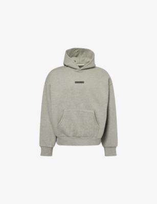 Essentials Mens Concrete Heather Embossed-branding Relaxed-fit Cotton-blend Hoodie In Green