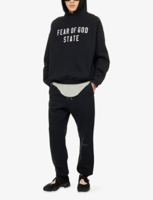 Essentials Mens Jet Black 90s Oversized-fit Cotton-jersey Hoody In Black