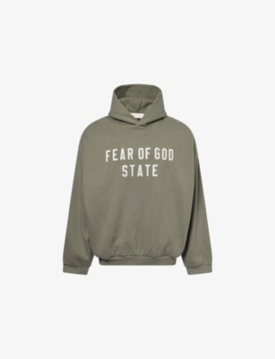 Essentials Mens Moss Brand-patch Relaxed-fit Cotton-blend Hoodie Xl In Green