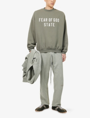 Essentials Mens Moss Brand-patch Relaxed-fit Cotton-blend Sweatshirt In Green