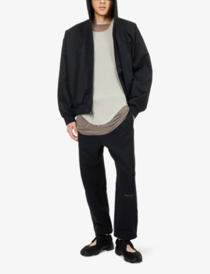 Essentials Mens Jet Black Logo-patch Relaxed-fit Cotton Blend Hoody In Black