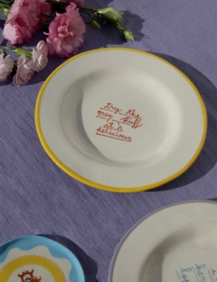 Laetitia Rouget Try The Grey Stuff It's Delicious Stoneware Dessert Plate In Yellow