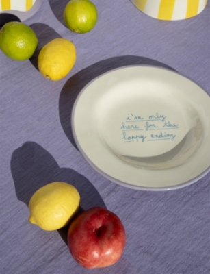 Laetitia Rouget I'm Only Here For The Happy Ending Stoneware Dessert Plate In Blue