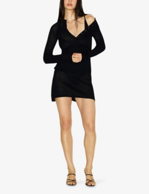 Long-Sleeve Sheer Knit Henley Top