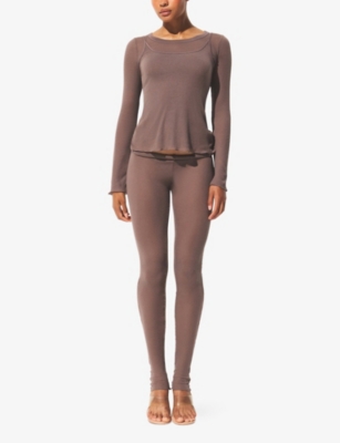 SKIMS: Sheer Rib Long-Sleeve Crew Neck Jersey Top