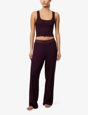 SKIMS: Straight-Leg Ribbed Cotton-Jersey Trousers Rib Relaxed Pant