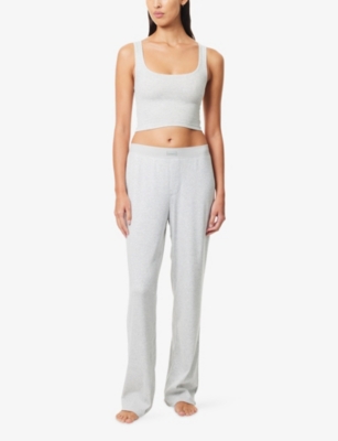 SKIMS: Straight-Leg Ribbed Cotton-Jersey Trousers Rib Relaxed Pant