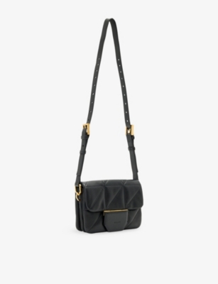 Allsaints Womens Black Jupiter Quilted-leather Cross-body Bag In Black