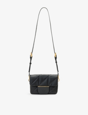 Allsaints Womens Black Jupiter Quilted-leather Cross-body Bag In Black