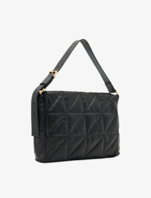 Allsaints Womens Black Edbury Quilted Leather Shoulder Bag In Black