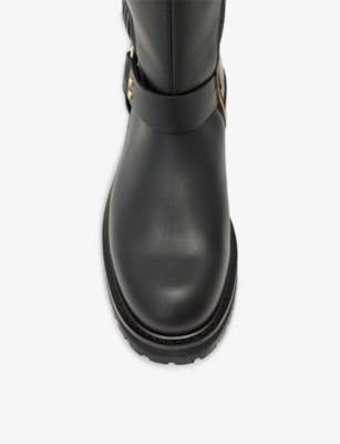 Allsaints Womens Black Maddie Leather Knee-high Boots Eur 40 / 7 Uk In Black