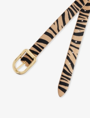 Dehanche Womens Black / Pale Gold Hollyhock Zebra Leather Belt