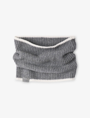 Sandro Womens Grey Contrast-trim Ribbed-knit Wool Neck Warmer In Brown