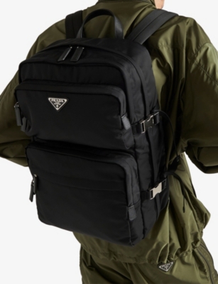 PRADA: Brand-Plaque Nylon and Saffiano-Leather Backpack