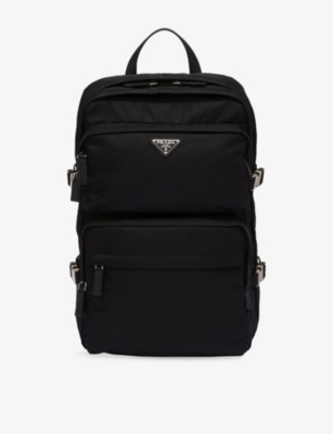 PRADA: Brand-Plaque Nylon and Saffiano-Leather Backpack