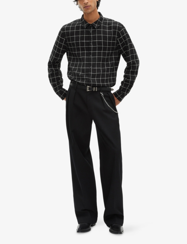 Plaid Long-Sleeve Checked Woven Shirt