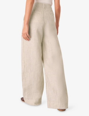 WHISTLES: Neutral Stripe Straight-Leg Linen Trousers