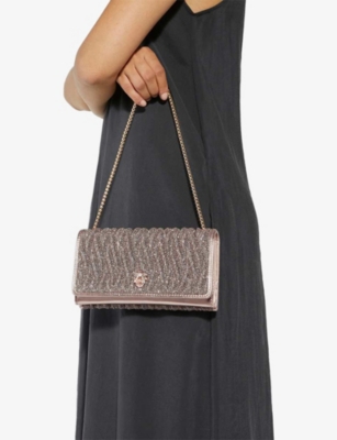 Dune Womens Bronze Fabric Strong Bug-plaque Leather Cross-body Bag