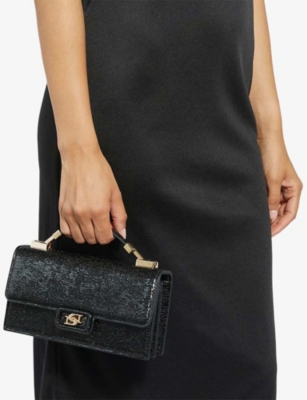 Dune Womens Black Plain Synthetic Skilled Mock-croc Faux-leather Top-handle Bag