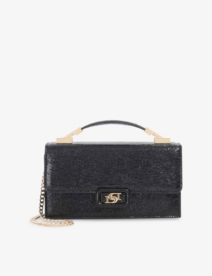 Dune Womens Black Plain Synthetic Skilled Mock-croc Faux-leather Top-handle Bag