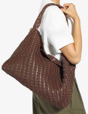 Dune Womens Dark Brown Synthetic Deliberate Large Woven Faux-leather Shoulder Bag In Brown