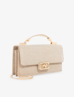 Dune Womens Gold Fabric Skilled Rhinestone-embellished Woven Top-handle Bag In Gold