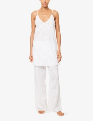Desmond And Dempsey And Dempsey Womens White Textured Wide-leg Cotton Pyjama Bottoms In White