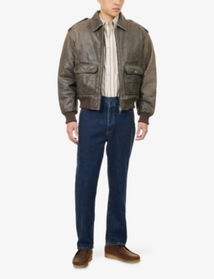 The Couture Club Mens Washed Brown Distressed Regular-fit Leather Jacket In Brown