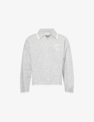 THE COUTURE CLUB: Emblem Appliqué Knitted Polo Top