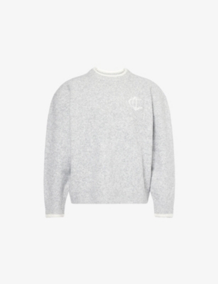 The Couture Club Mens Grey Marl Emblem Appliqué Knitted Polo Top In Gray