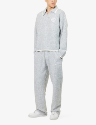 The Couture Club Mens Emblem Straight-leg Knitted Jogging Bottoms Grey Marl In Gray