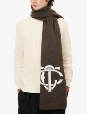 The Couture Club Womens Brown/stone Contrast Emblem Knitted Wool-blend Scarf In Brown