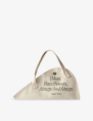 Sowvital Womens White Monet Quote Cotton Flower Tote Bag In White