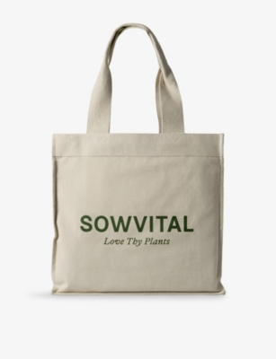 Sowvital Womens White Text-print Cotton-canvas Tote Bag