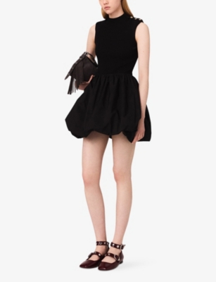 Maje Womens Black Button-embellished Bubble-hem Woven Mini Dress In Black