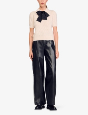 Sandro Womens Ecru Polo-collar Knitted Wool And Cashmere Jumper In White