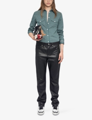 Zadig & Voltaire Womens Emerald Thelma Striped Cotton-poplin Shirt In Green