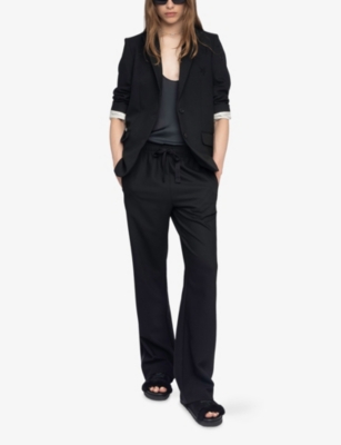 Zadig & Voltaire Womens Black Poma Satin-stripe Straight-leg Low-rise Stretch-woven Trousers In Black