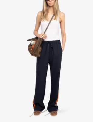 Zadig & Voltaire Womens Encre Poma Satin-stripe Straight-leg Low-rise Stretch-woven Trousers In Blue