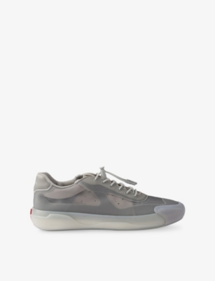 Prada Mens Grey Technical Logo Woven Trainers Eur 40.5 / 6.5 Uk In Gray
