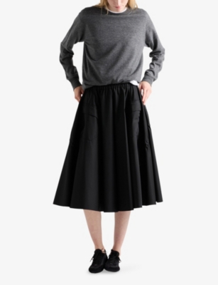 Prada Patch-pocket Drawstring Midi Skirt In Black
